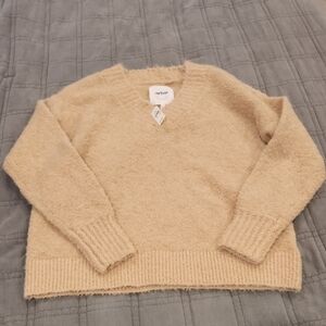 Aerie Super Soft And Warm Tan Oversized V-Neck Sweater Size S! New With Tags!